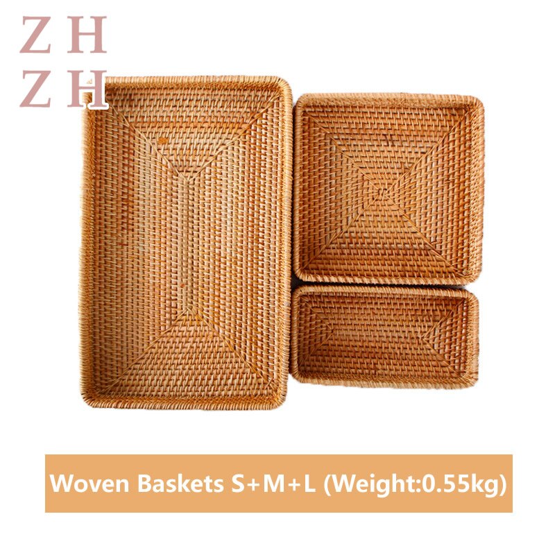 Hand-Geweven Opslag Mand Rotan Opbergvak Rieten Manden Brood Fruit Ontbijt Display Box Ambachten Home Decoratie: S M L