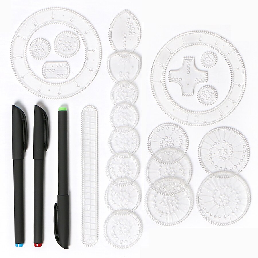 Spirograph Drawing toys set 22PCS Accessories With 3pcs Pens Interlocking Gears &amp; Wheels Drawing Kit Educational Toy
