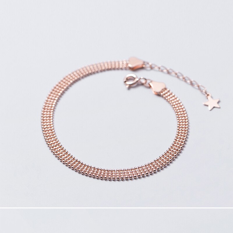 genuino 925 sterlina d'argento Pavimenta Borda I Braccialetti per Le Donne Semplice Minimalista Gioielli Delle Signore di Nozze Regali Del Partito: Oro rosa