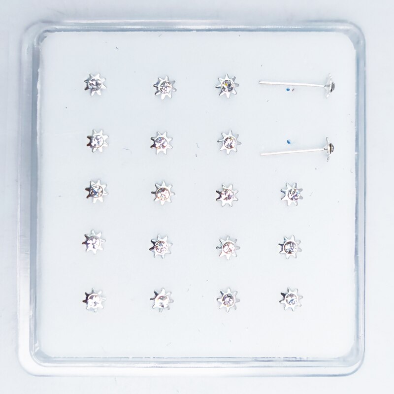 24G Zon Bloem Neus Bone 925 Sterling Zilveren Neus Stud Ringen Piercing Neusgat Body Sieraden 20 Stks/pak: silver straight