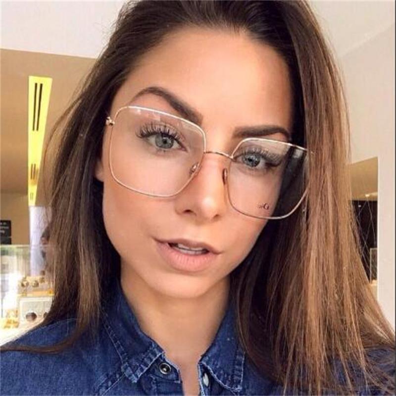 Grote Frame Glazen Vrouwelijke Oversized Vierkante Brillen Goud Bril Frame Clear Lens Brillen Optische Bijziendheid Nerd Bril