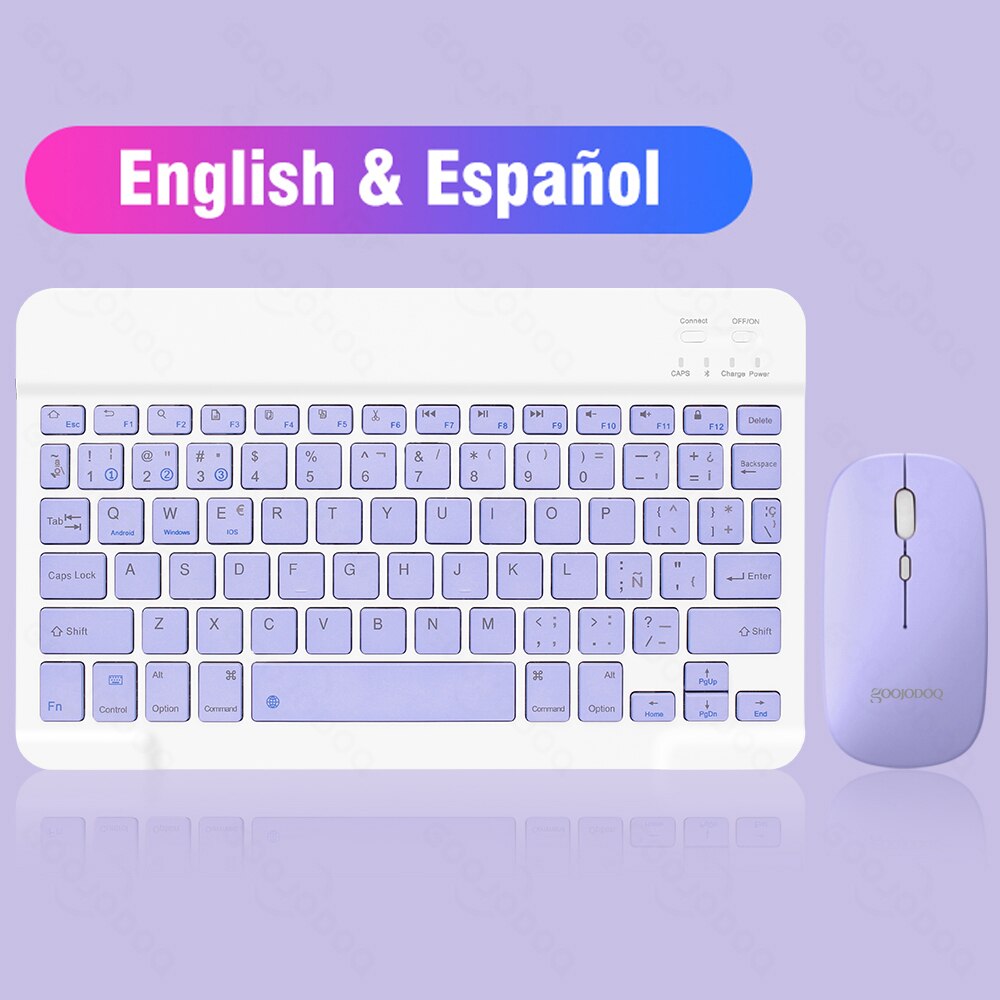 Korean Wireless Keyboard and Mouse Bluetooth Keyboard For iPad Pro 12 Tecaldo Bluetooth For Xiaomi Samsung iPad Keyboards: Spanish Purple