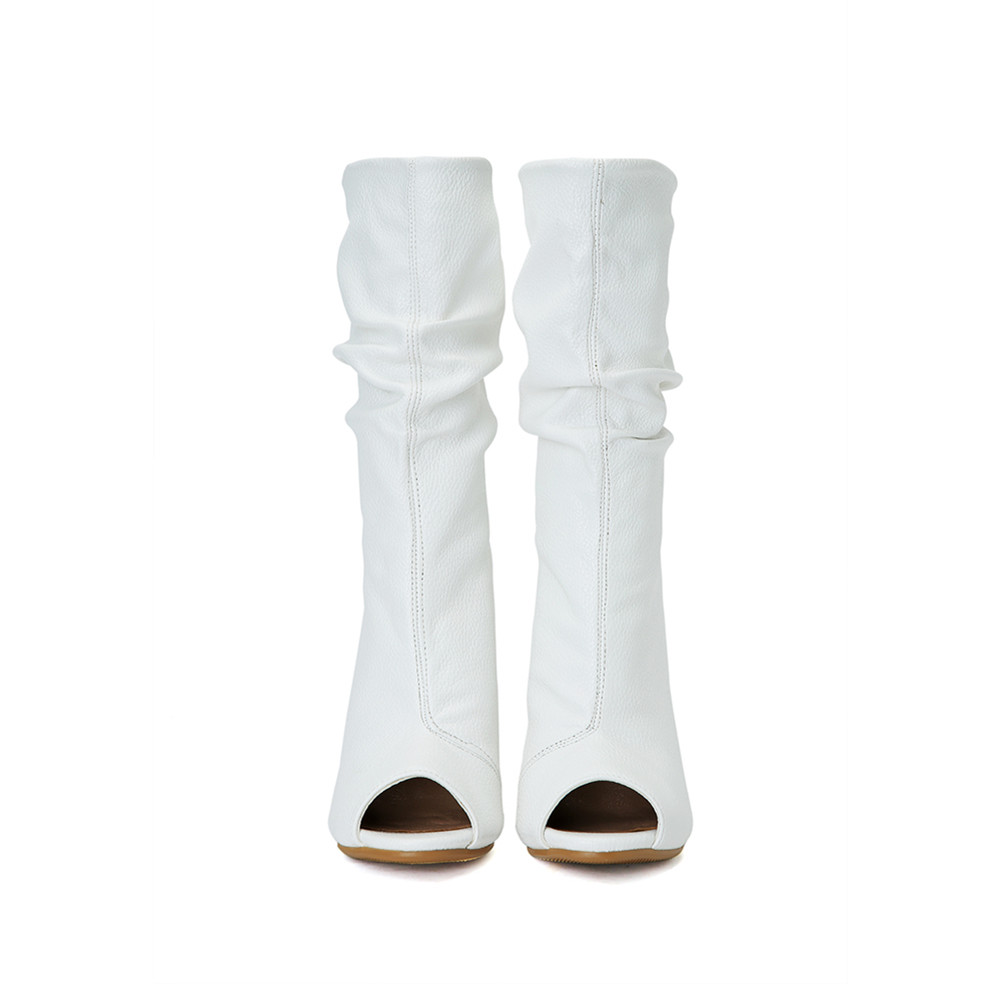 SARAIRIS – chaussures solides à bout ouvert et à talons hauts pour femme, bottes blanches à mi-mollet, 34 à 47, printemps automne
