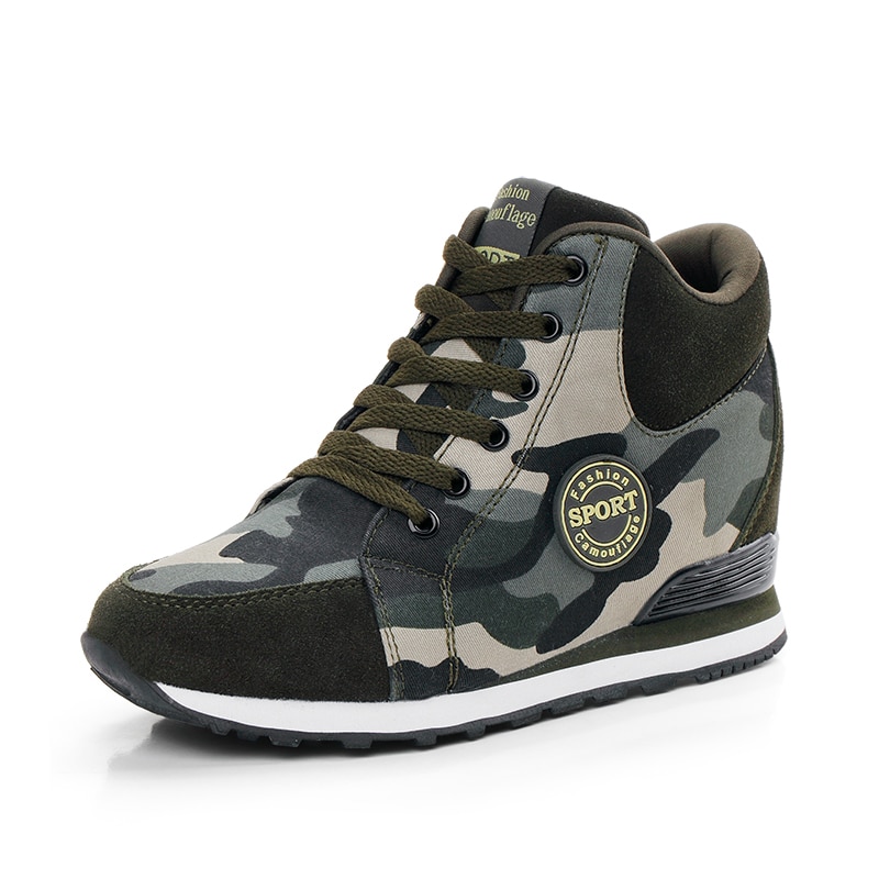 Mulheres sapatos camuflagem execução 6 centímetros invisível aumento da plataforma sapatilhas das mulheres adultos tênis de alta top mulheres esporte bota inverno