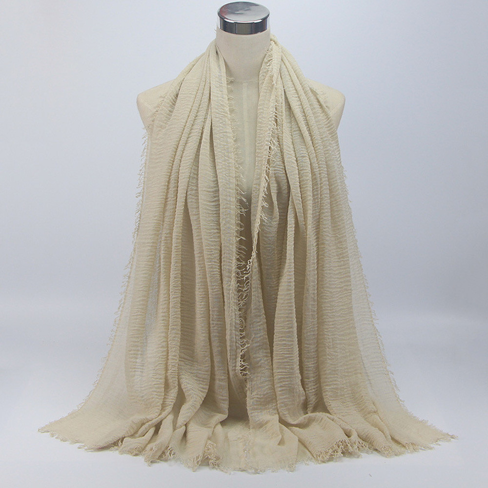 women solid Premium Viscose Maxi Crinkle Cloud Hijab Scarf Shawl Soft Islam Muslim solid color soft women scarf #924: Beige 12