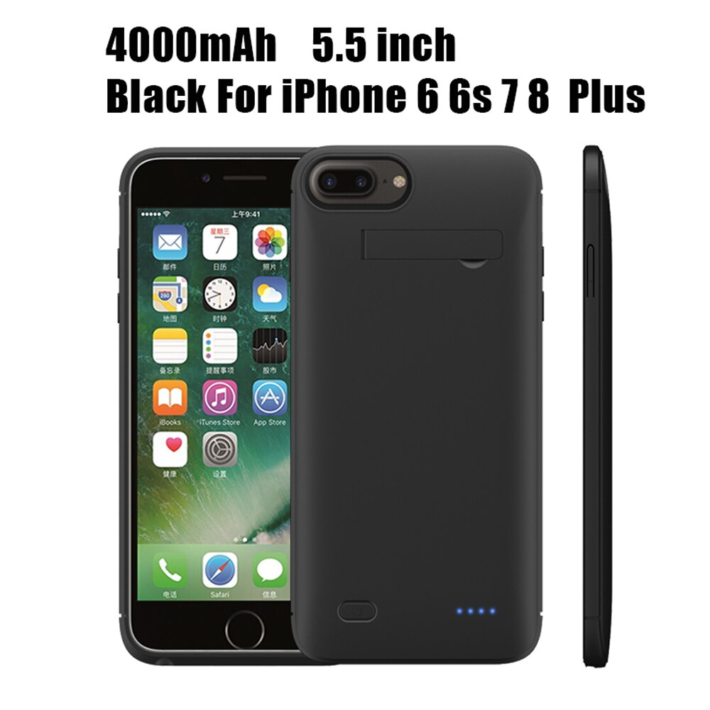 Pinzheng 4000Mah Ultra Slanke Batterij Case Voor Iphone 6 6S 7 8 Plus Opladen Case Voor Iphone X xr Xs Max Battery Charger Case: Black i6P 6sP 7P 8P