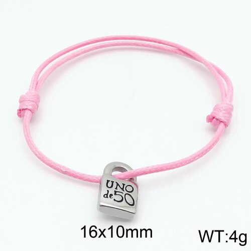 Women Men Silver Color Gold Stainless Steel key UNO de 50 Lock Black Red Brown Pink Rope Bracelet Jewelry: 10