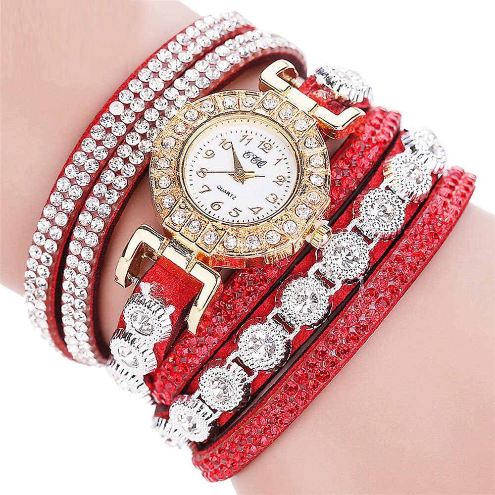 Vrouwen casual analoge quartz armbanden vrouwen strass horloge armband horloge zegarek damski vrouwen horloges reloj mujer: Rood