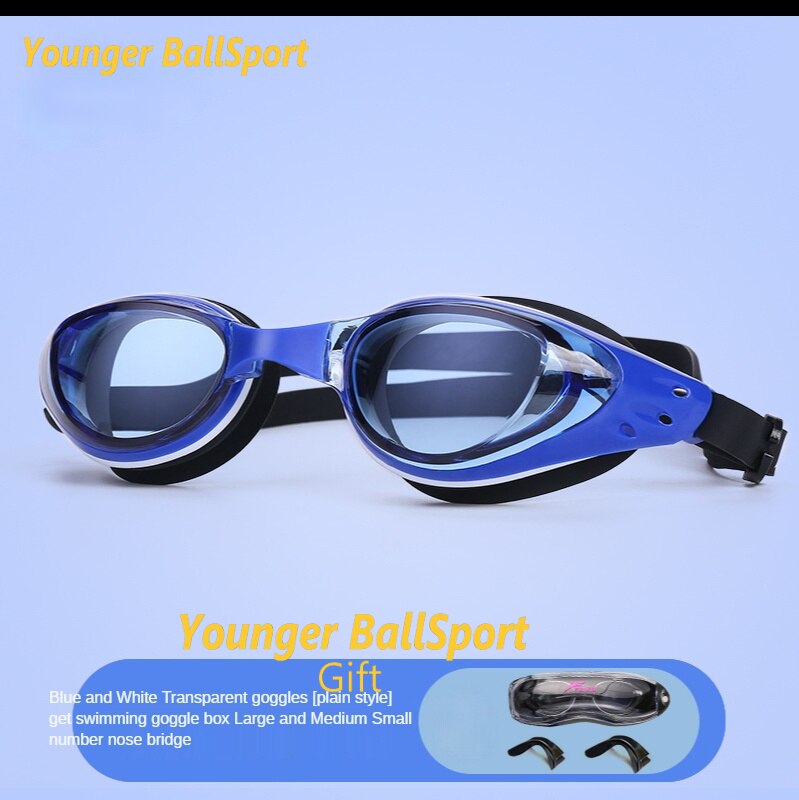 Lunettes de natation professionnelles pour myopie, avec bouchons d&#39;oreille, pince-nez, galvanoplastie, Silicone étanche: clear blue black