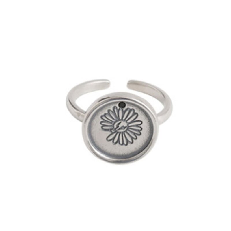 Foxanry INS 925 Sterling Silver Daisy Rings for Women Simple Geometric Vintage Handmade Party Jewelry