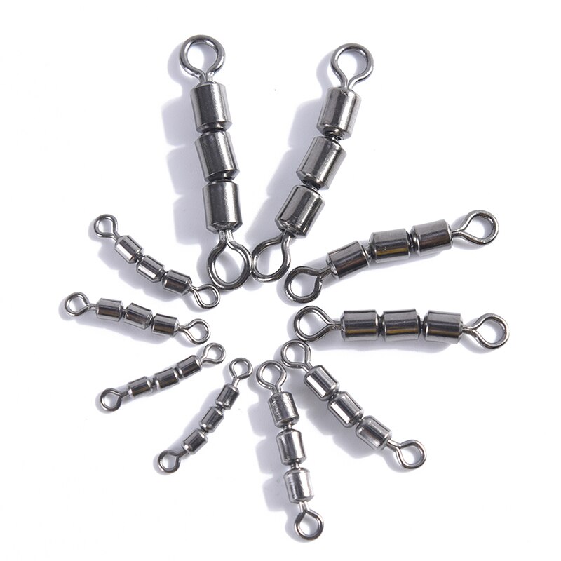 10pcs/lot High Speed Connector Size2 4 6 8 10 Fishing Tools Tackle Accessories strength Fishing triple Rolling Swivel Barrel