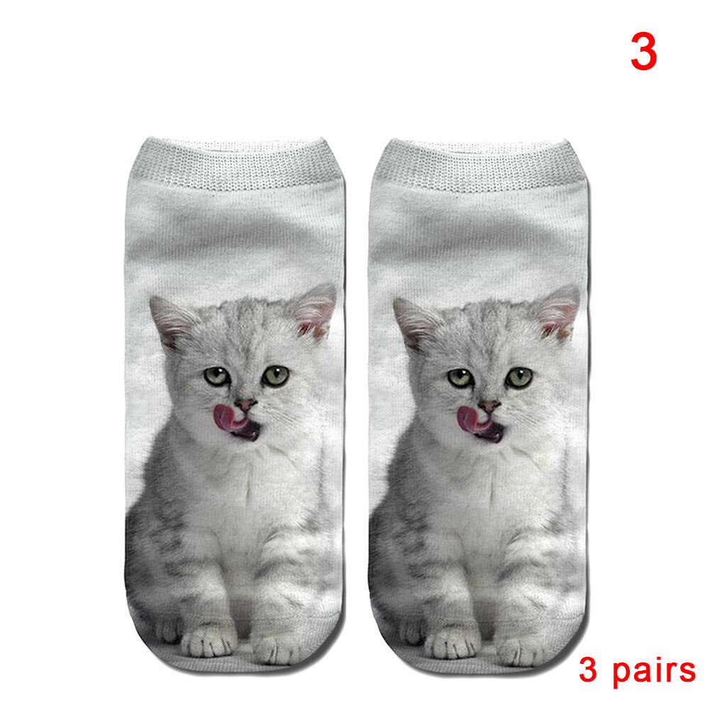 Kobiety moda 3D zwierzęta kot Łapa wydrukować skarpetki zebra wzór Kawaii krótkie bawełniane skarpety świąteczne śliczne kot niski skaleczenie kostki skarpetki: 3 Pairs 3
