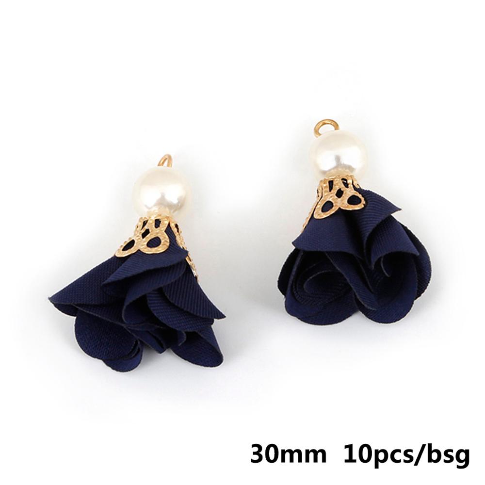 10 stücke 30mm Gold Caps Tuch Stoff Blume Perle Quasten Für Armband Halskette Schmuck Machen DIY Ohrring Erkenntnisse: Navy