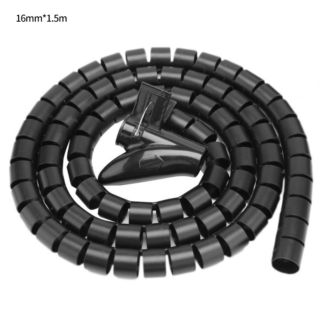 1.5/2M Line Organizer Pipe Protection Spiral Wrap Winding Cable Wire Protector Cover Tube Free Cut: black 16mmx1.5m