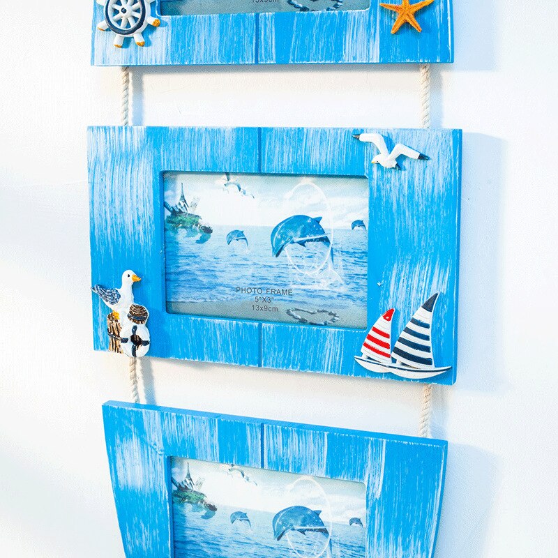 Wall-mounted Mediterranean Wooden Photo Frame Hanging Wall Decoration Combination Pictures Frames Starfish Shell Crafts