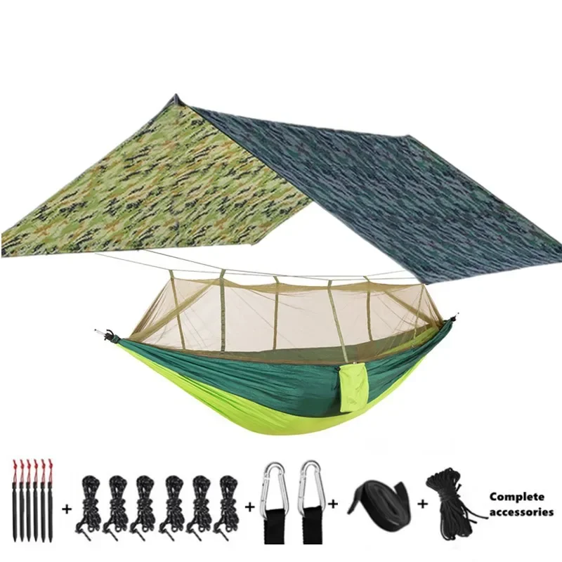 Camping Hangmatten En Accessoires, Waaronder Hangmat Met Mesh Regenvlieg Zeildoek Boomriemen Voor Buitengebruik Wandelen Backpacking Reizen