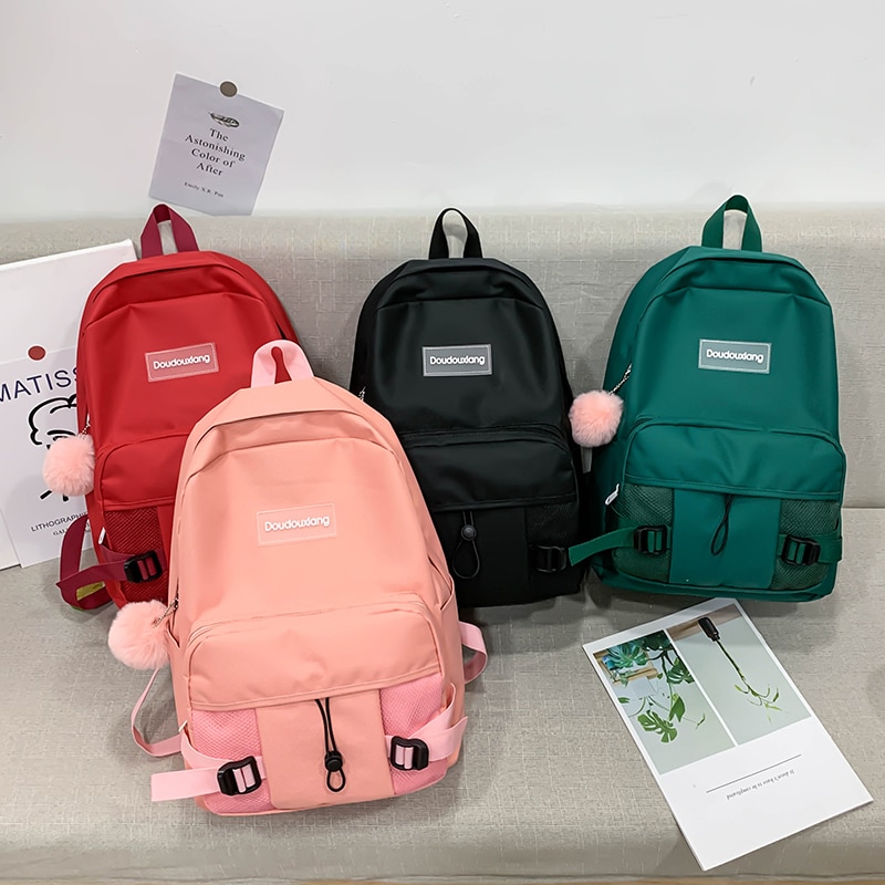 4pcs/set cute female Backpack Canvas backpack College school bags for teenage girls Kids book Bags women travel school backpack