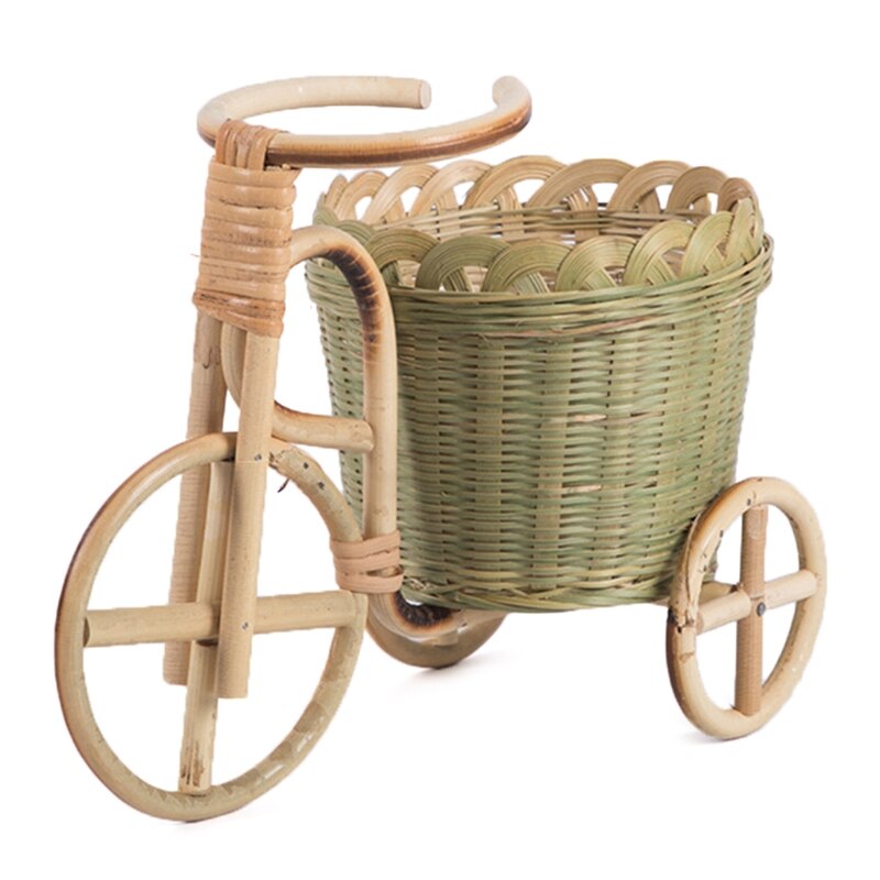 Mini Triciclo de ratán tejido para fruta, cesta de almacenamiento de mimbre hecha a mano de bambú para fruta, comida, pan, organizador, manualidades artísticas