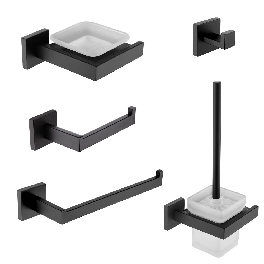 304 rustfrit stål mat sort bad hardware sæt håndklæde bar kappe sæbe fad toilet børste papirholder badeværelse tilbehør
