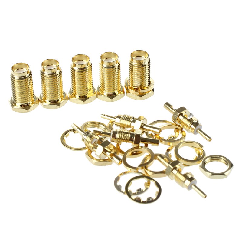 5 Pcs SMA Female Nut Bulkhead Crimp Straight RF Coax Connectors Adapters