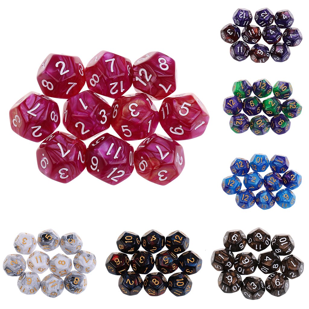 10 stück 12 Seitige Würfel D12 polyedrisch Würfel für Party Tisch Spiele Weiß Grau