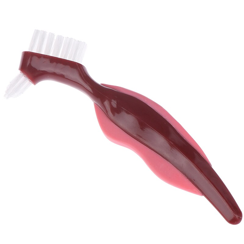 Cepillo de limpieza de dentadura de doble cara, cepillo de goma suave sin agarre, cerdas de múltiples capas, dentadura postiza, utensilio para cuidado bucal: Rojo