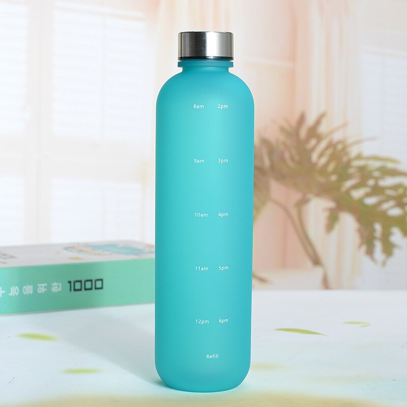 Z30 2022 Plastic Ruimte Cup Grote Capaciteit Transparante Frosted Water Cup Koperen Deksel Water Fles Met Tijd Marker 1000Ml: Blue