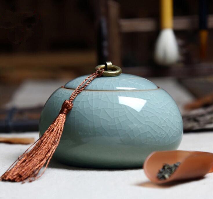Chinese Ceramic Food Box With Cover,Top Grade Crackle Glaze Longquan Celadon Ceramics Tea Caddy Tea Canister Tea Porcelain Jar: 3 ge fen