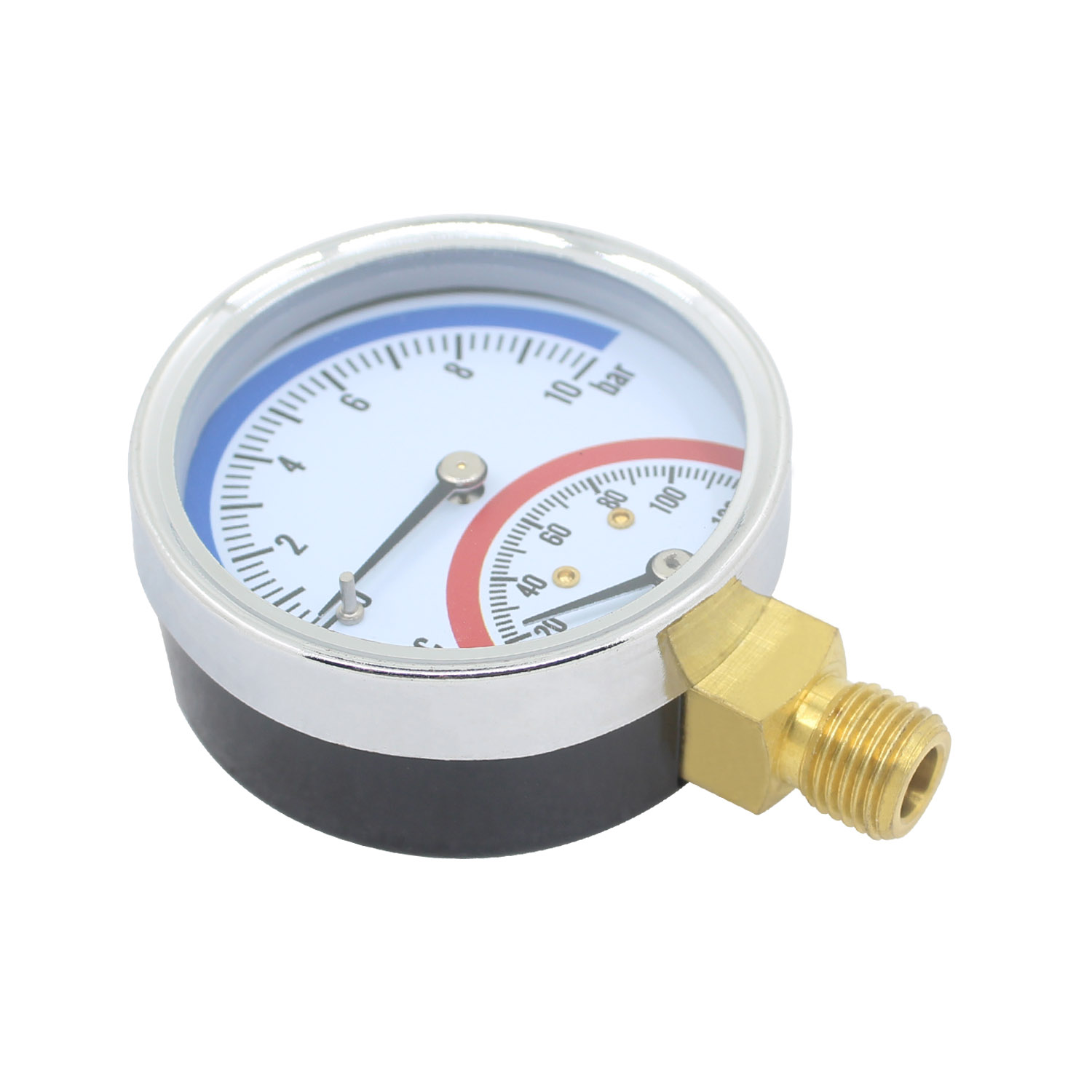 1/4" Temperature Pressure Gauge Thermometer Monitor Dual Display Floor Heating Meter Male Thread