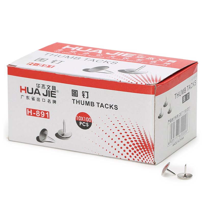 Metal Thumb Tack Standard Pin 1000Pcs/Box Notes Letters Paper Nail Cork Board Fixing Pushpin School Office Binding Supplies H891