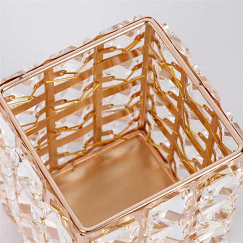 Make-Up Kwasten Houder Kristal Pen Pot Desktop Organizer Diversen Opslag Container Voor Thuis Slaapzalen (Golden, Vierkant)