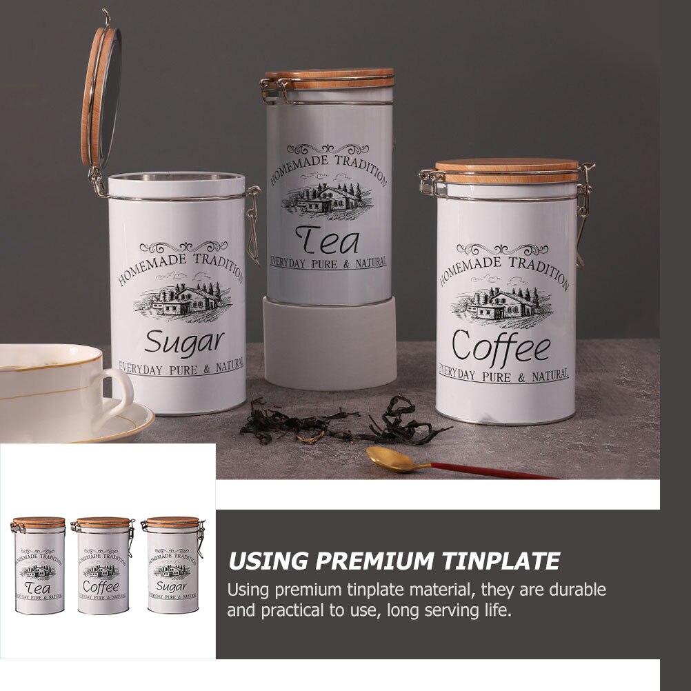 3Pcs Blik Opslag Potten Koffieboon Potten Verzegelde Thee Containers Suiker/Koffie/Thee Blikken Huis Keuken Opslag organizer