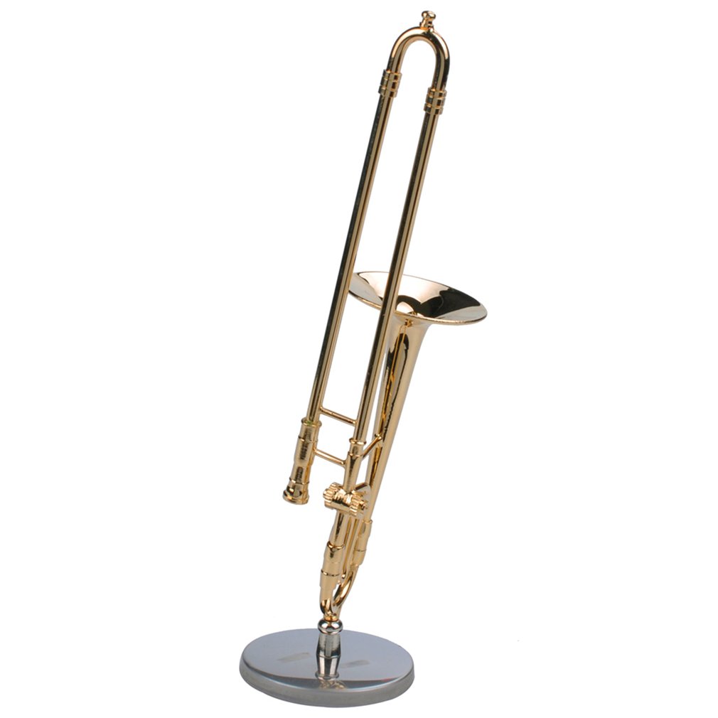 TSAI Mini Trombone With Stand Base Musical Instruments Fine Goldplated Craft Miniature Trombone Home Decoration Ornament