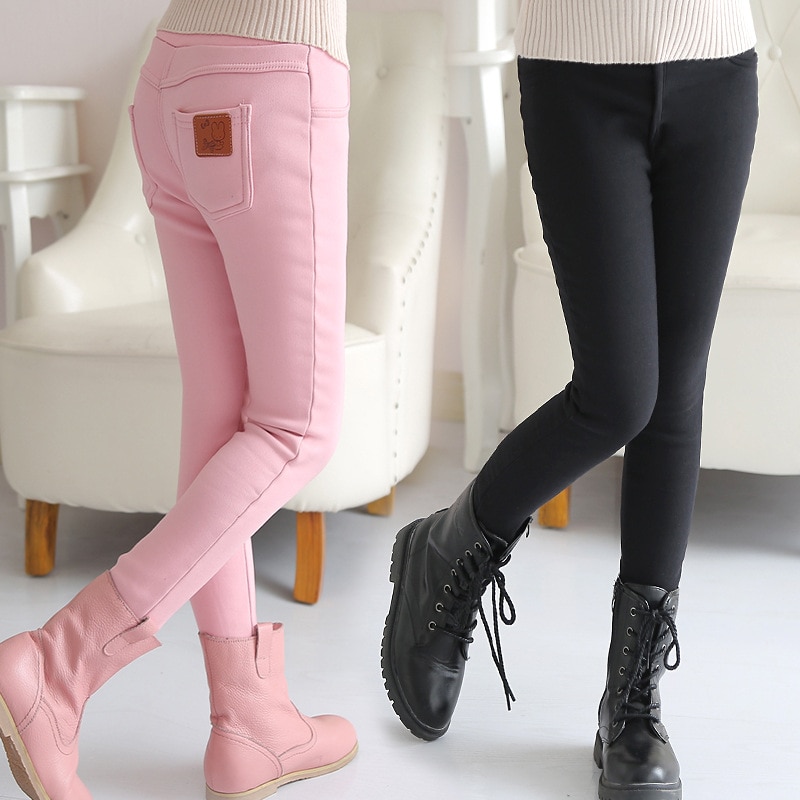 Tjejer tjocka varma leggings höst vinter barn pennbyxor skinny fleece byxor för tjejer barn byxor 3-12 år