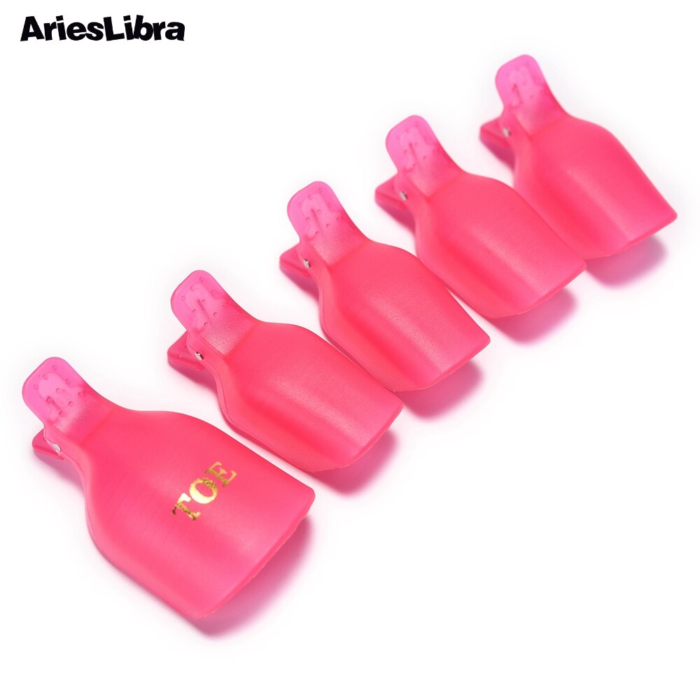 Arieslibra uv gel polish remover 5 stk pink plastik fod tå suge af cap klip genanvendeligt wrap værktøj nail art remover renseværktøj
