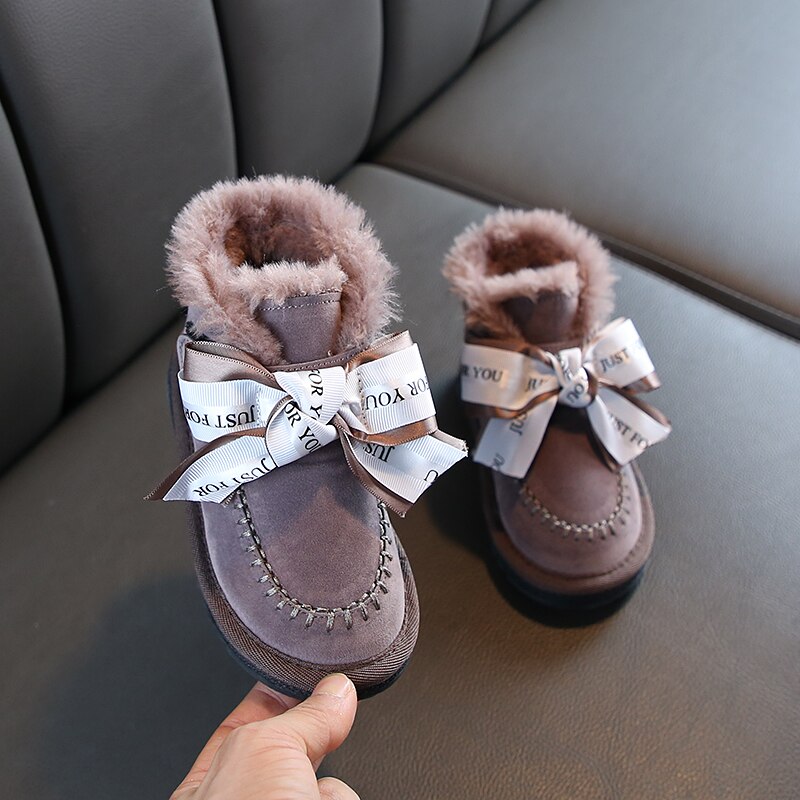 Bottes de neige pour enfants | Chaussures d'hiver coréennes pour filles, avec nœud de princesse antidérapant, en peluche, chaussures chaudes, bottines pour filles,