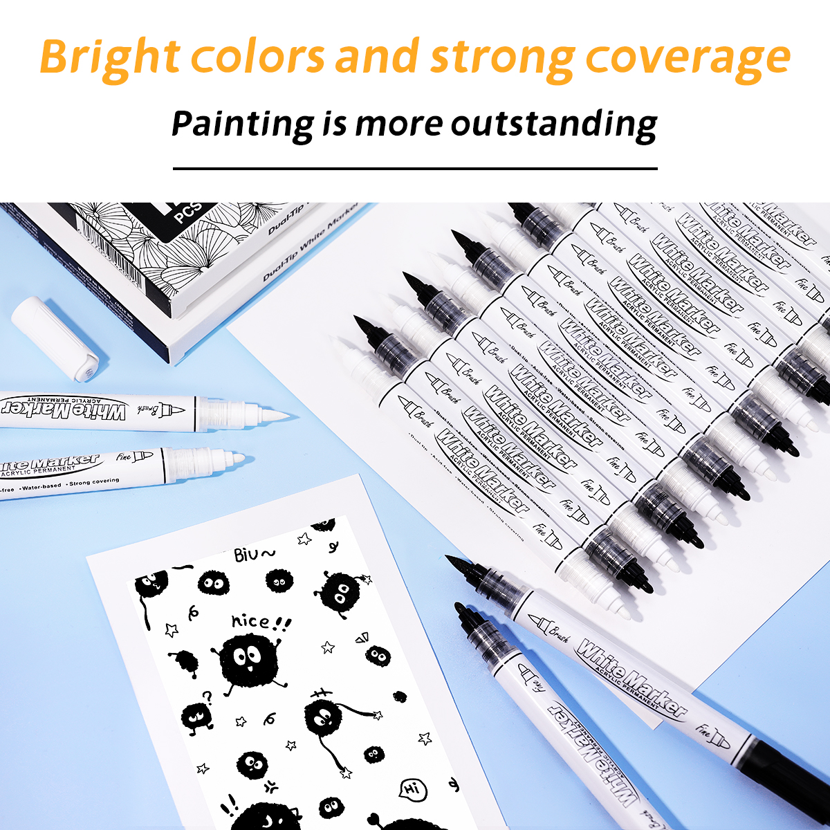 12 marcadores de pintura acrílica de doble cabezal, marcadores de pintura con punta de pincel blanco y negro para pintura en roca, piedra, bricolaje, fabricación de tarjetas, suministros de arte