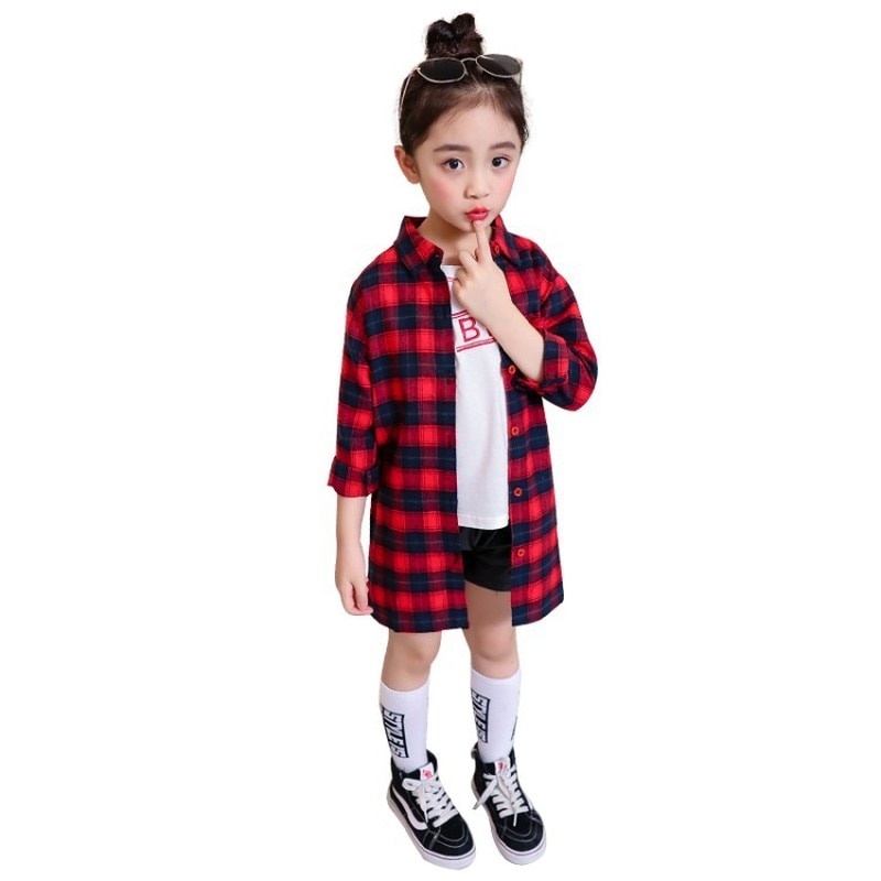 Blusas a cuadros para niñas, camisas gruesas y cálidas para niños, ropa de de invierno para niñas, ropa de Navidad para niños, Camisa de algodón de terciopelo
