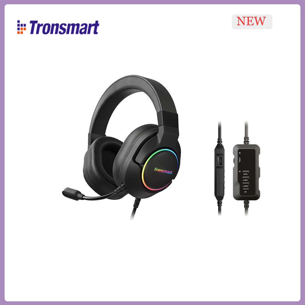 Tronsmart Sparkle Virtual 7.1 gamingowy zestaw słuchawkowy z oświetlenie RGB, Port USB dla PS4/PS5, PC/Laptop, przełącznik Nintendo, seria Xbox.