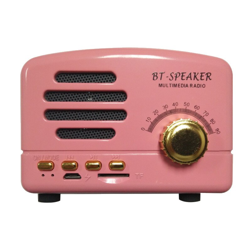 bluetooth speaker retro portable radio card subwoofer antique mini speaker: Pink