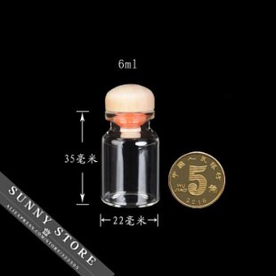 10 unids/lote de botellas de vidrio vacías, tapa de madera con sello de silicona, tarros de vidrio transparentes, botellas de deseos, 6ml, 22x35x12,5mm