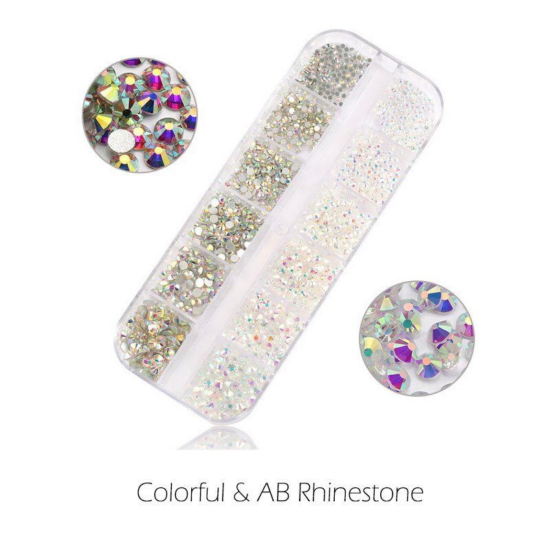 Glitter Nail Art Crystal Ab Diamant Edelstenen Strass Glas Platte Terug Acryl 3D Nagels Decoratie