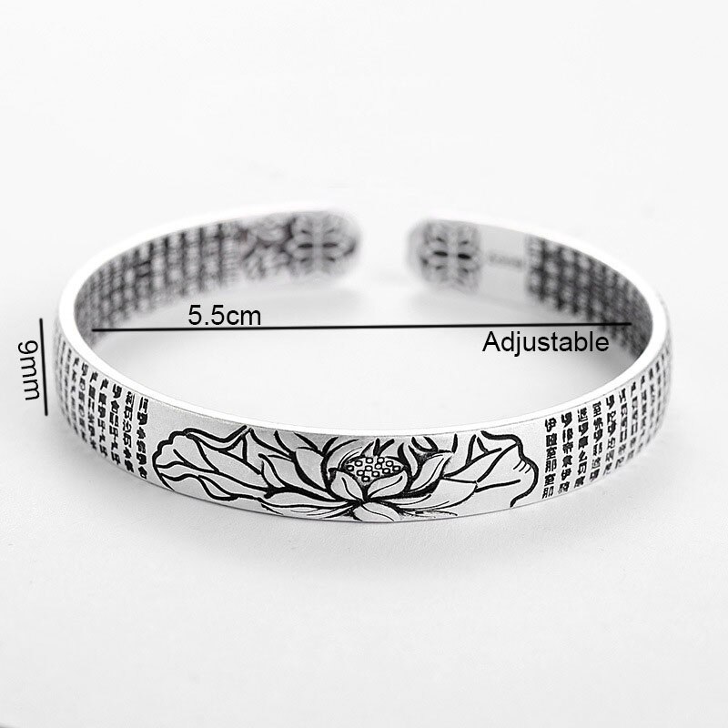 Sangsy lotus sutra prata-placa pulseira brangle budista tibetano escrituras idioma feminino mão jóias pulseira atacado