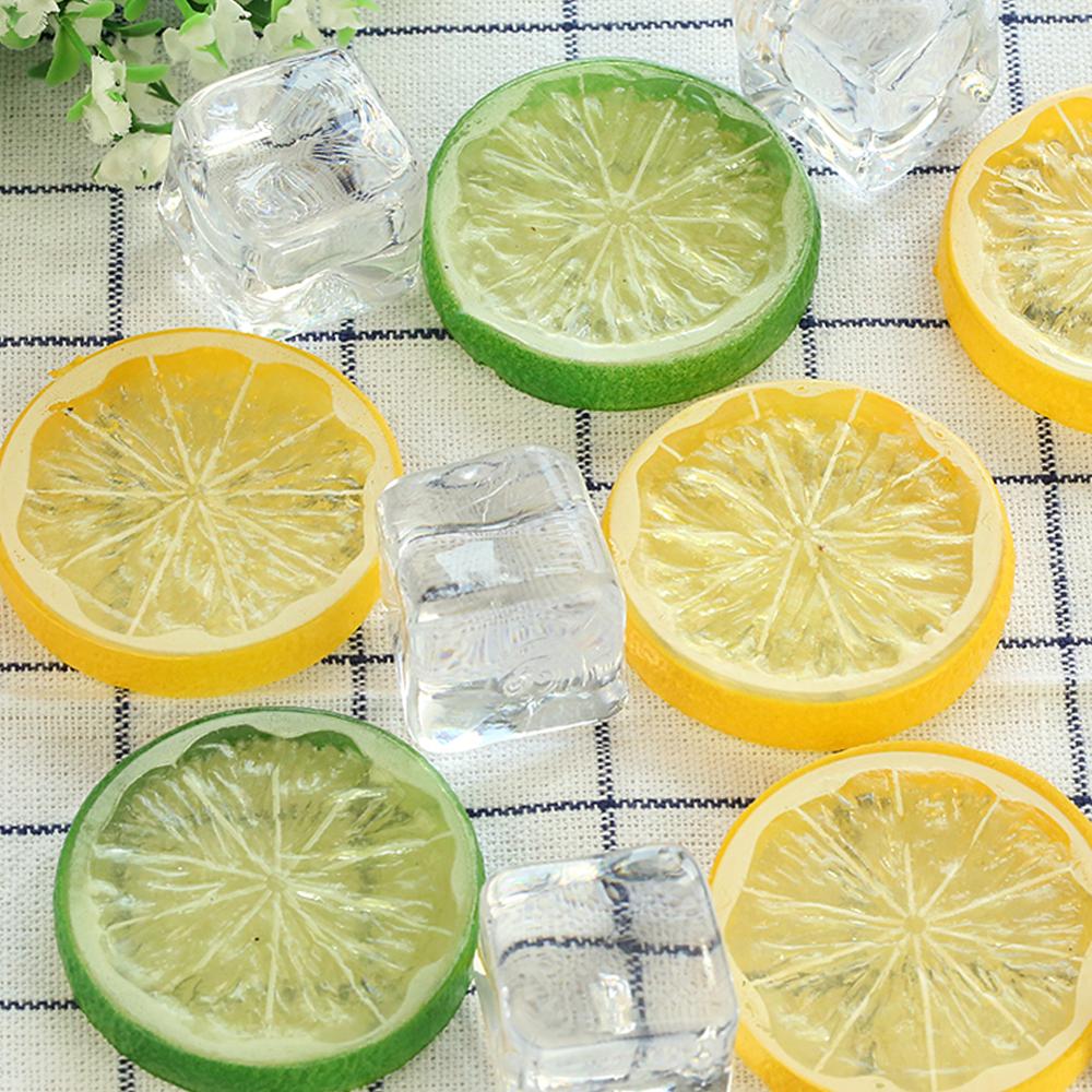 2pcs Photography Props Simulation Fruit Slices &amp; Artificial Ice Cubes for Studio Photo Desktop Shooting Decoration Accessories