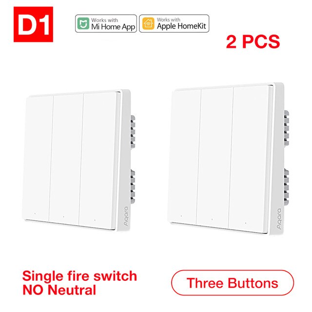 Xiaomi-Interruptor de pared inteligente Aqara D1 Zigbee, interruptor de luz con tecla de Control remoto inalámbrico, cable de fuego neutro, botón Triple para casa inteligente