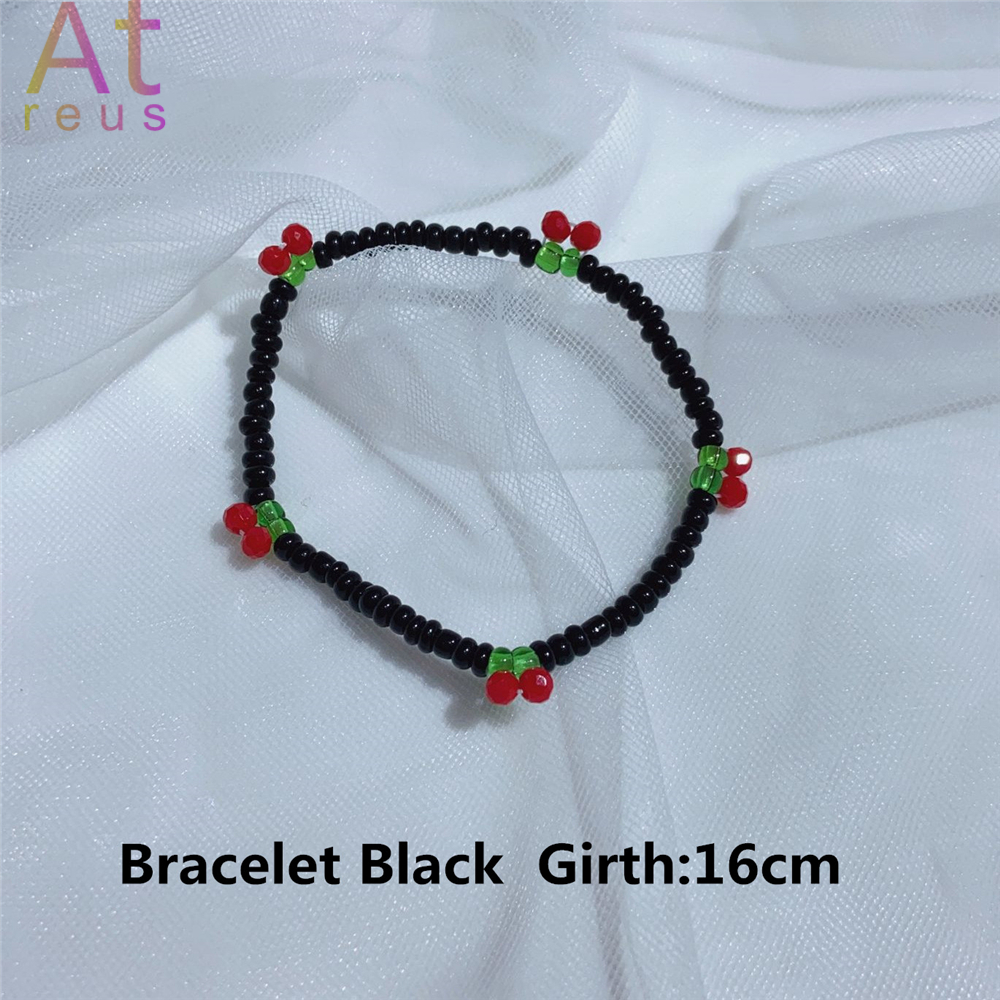 Zomer Strand Boho Transparante Kralen Cherry Sieraden Set Crystal Choker Ketting Voor Vrouwen Meisje Fruit Weave Kralen Armband Ring: H72597