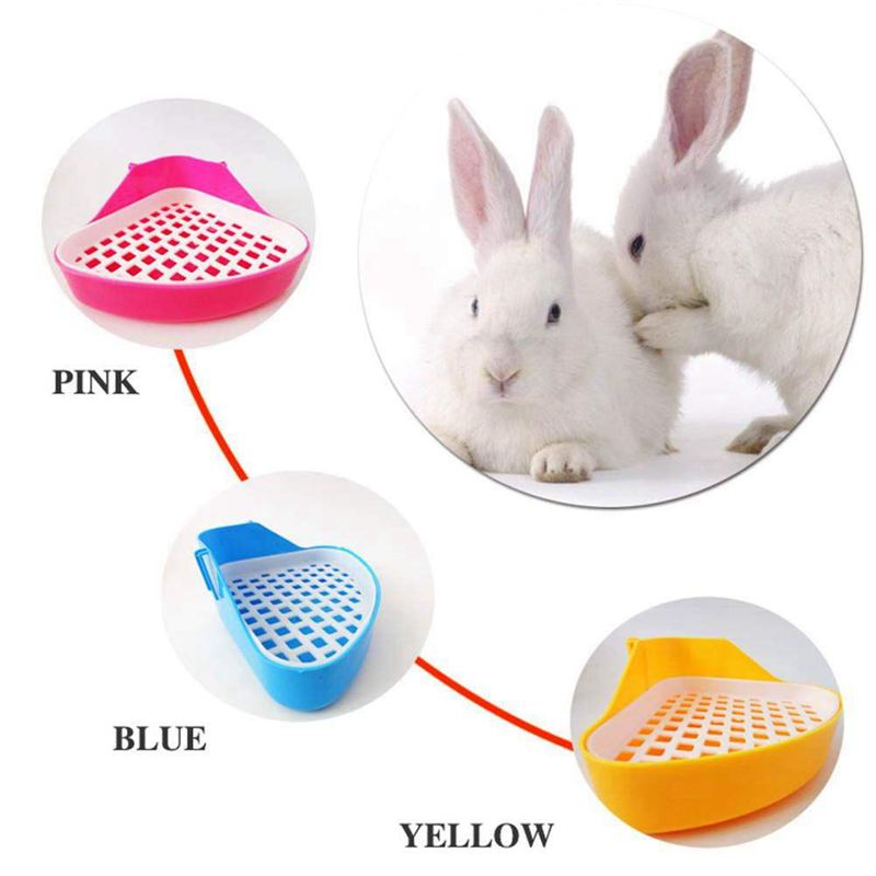 Bandeja de arena para conejo y hámster, esquinero orinal para animales pequeños, azul