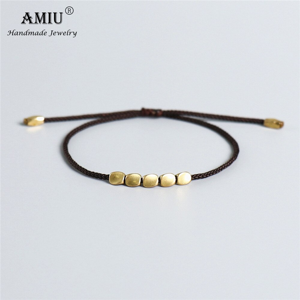 Amiu Handgemaakte Tibetaanse Koper Kralen Katoenen Draad Lucky Touw Armband & Bangles Voor Vrouwen Mannen Armbanden: 4-Brown