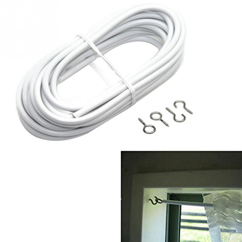 Praktisk butik 2 3 4 m fönstret gardintråd fjäderkabel kabel kit  + 2 par krokar och ögon