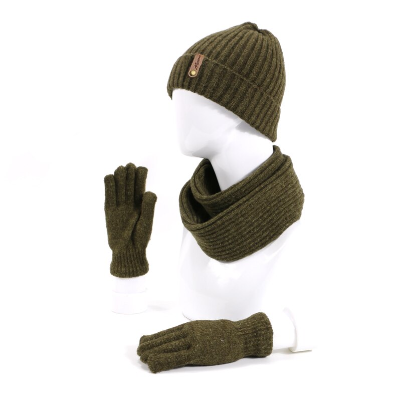 Vinter strikning skullies beanies hat tørklæde handsker sæt til mænd kvinde ensfarvet varm kasket udendørs tyk tørklæde handsker kasketter sæt: -en
